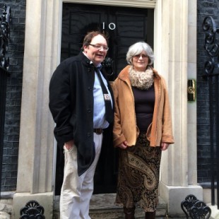 Dai and Margaret outside the famous door